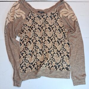 Miss Me Brown and Black Lace Knit Top